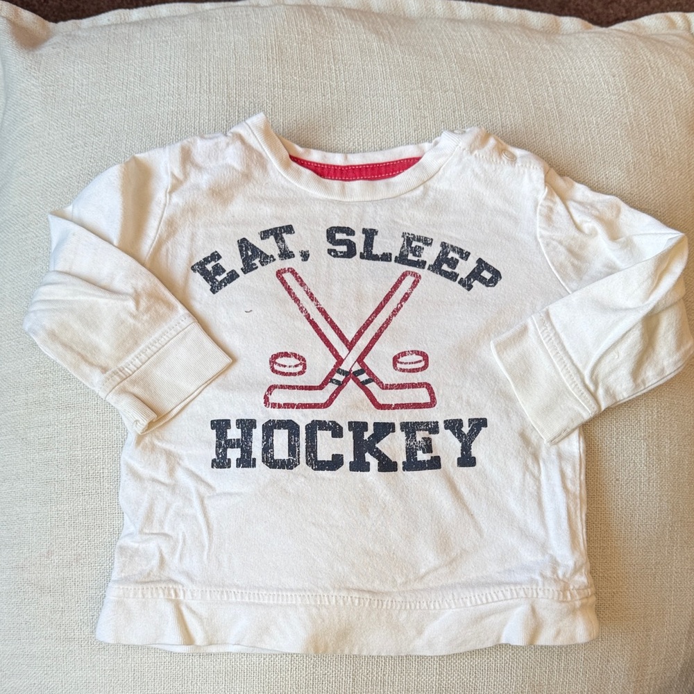 George Kids White Hockey Long Sleeve Tee